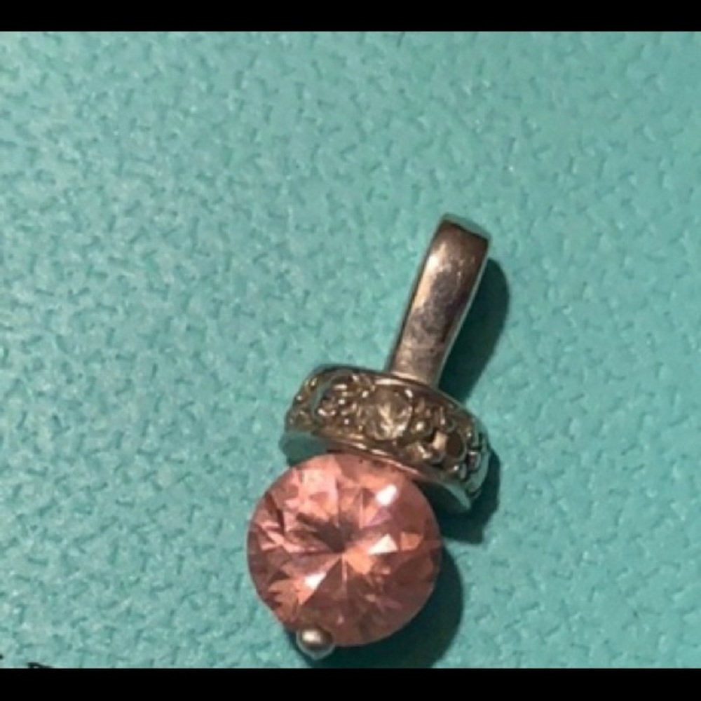 14K white gold pink Cz necklace charm